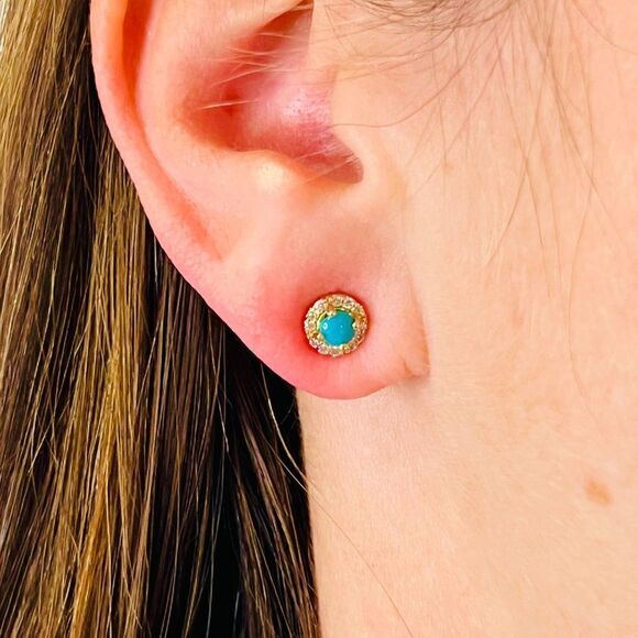 Natural Turquoise Diamond Earrings 14k Gold 0.65 TCW Certified $1,590 217840 - Picture 7 of 11